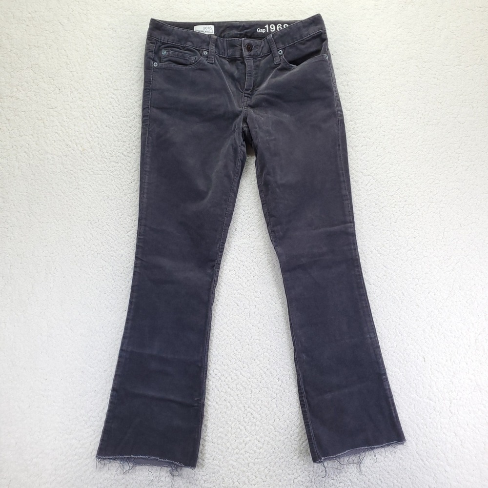 Gap 1969 Womens Skinny Boot Corduroy Pants Gray Raw‎ Hem 28/6r